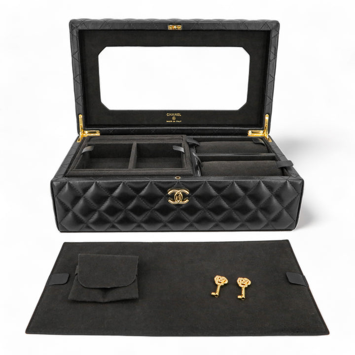 CHANEL Limited Edition Black Lambskin Jewelry Box Vanity Case - Dearluxe.com