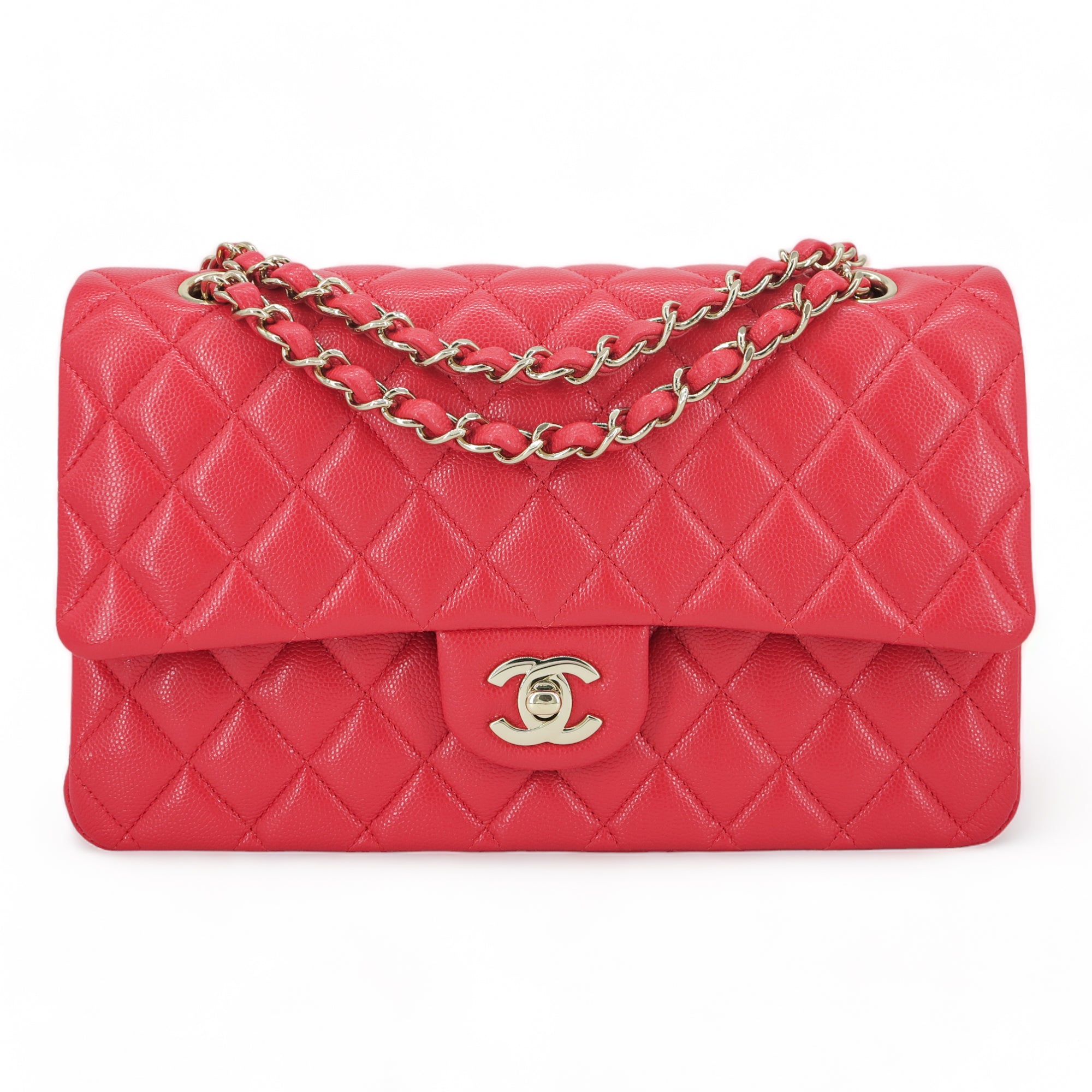 Chanel 21C Red Caviar Medium Classic Double Flap Bag | Dearluxe