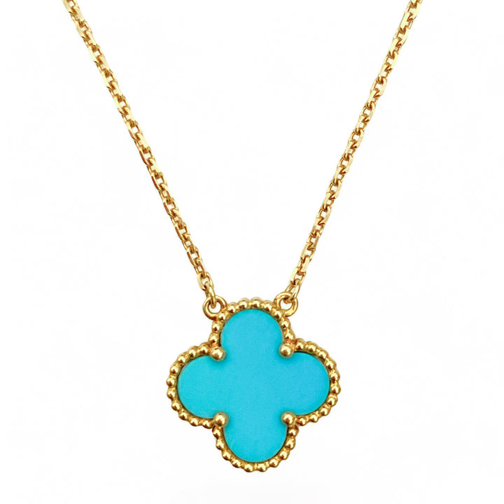 VAN CLEEF & ARPELS Turquoise Vintage Alhambra Pendant Necklace 18k Yellow Gold - Dearluxe.com