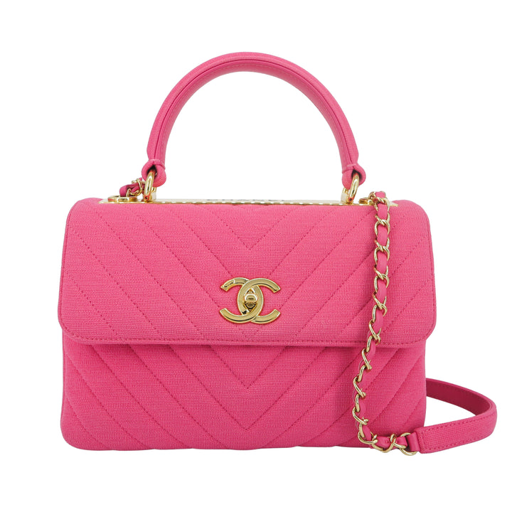 CHANEL Trendy CC Chevron Top Handle Flap Shoulder Bag Light Pink