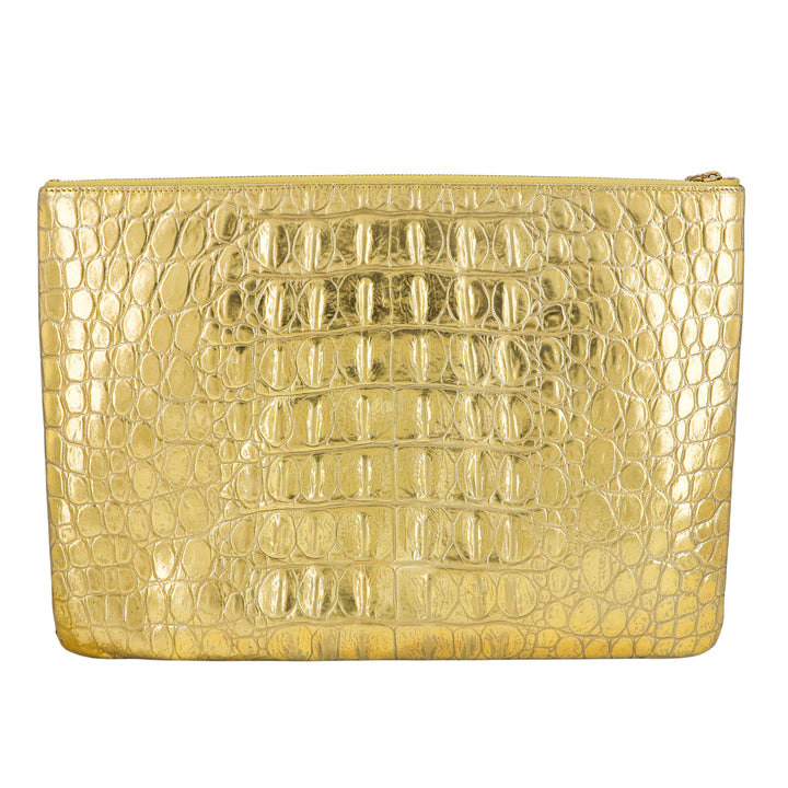 CHANEL 19A Ancient Egypt Gold Croc Pouch Clutch Large O Case - Dearluxe.com