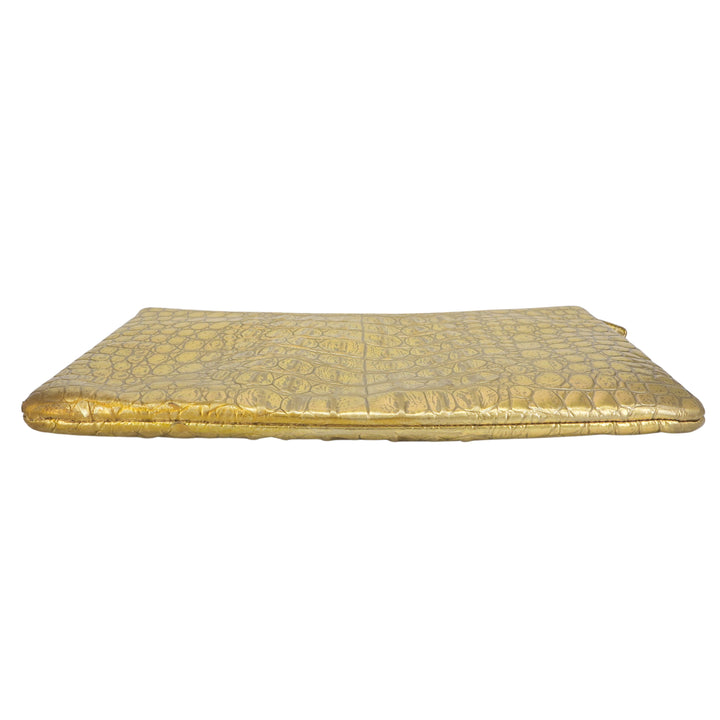 CHANEL 19A Ancient Egypt Gold Croc Pouch Clutch Large O Case