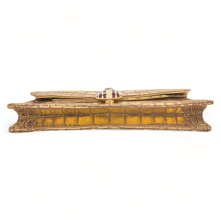 CHANEL 19A Ancient Egypt Gold Crocodile Embossed Jewelled Scarab Clutch Bag - Dearluxe.com