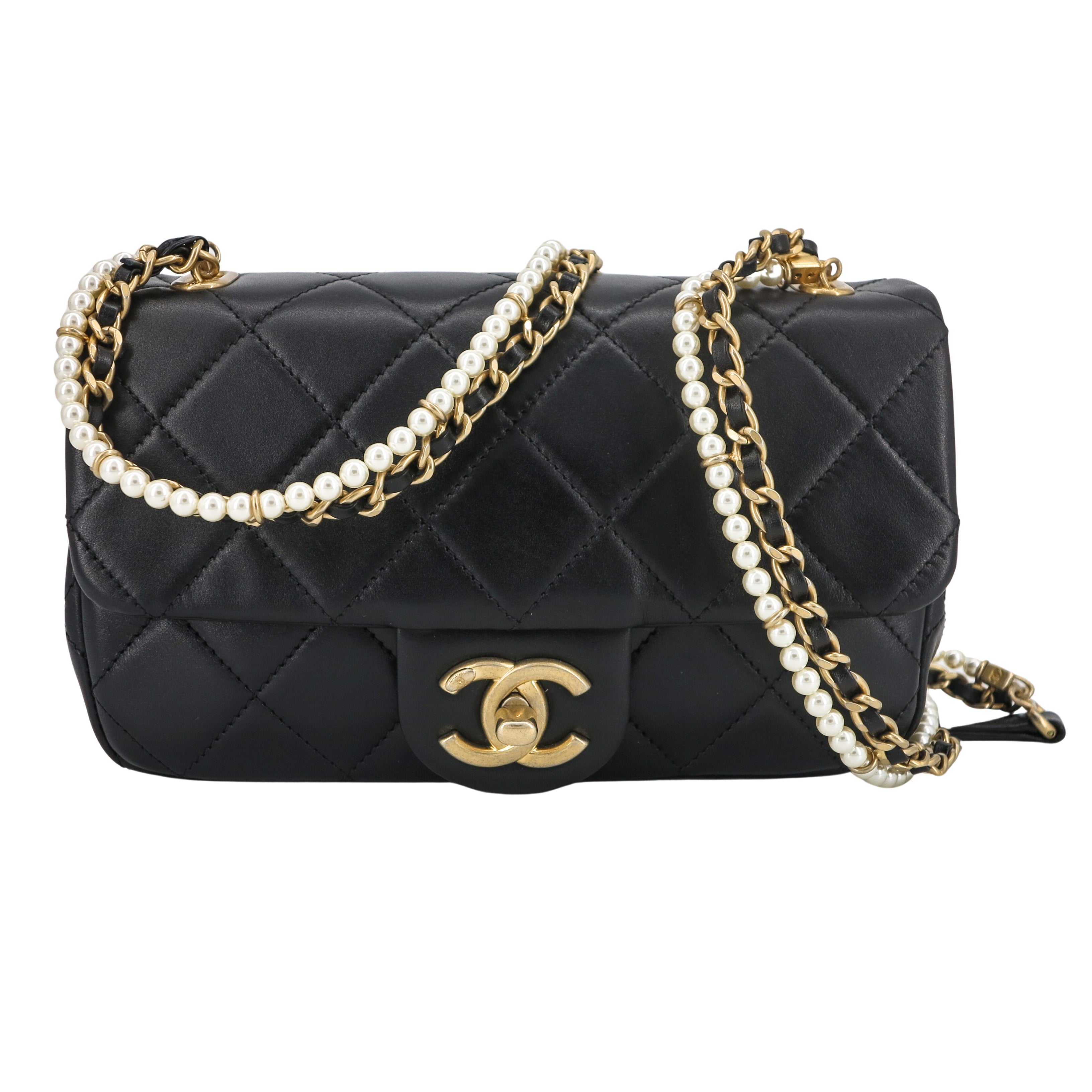 Chanel 20A Mini Crystal Pearls Chain Mini Rectangular Flap Bag