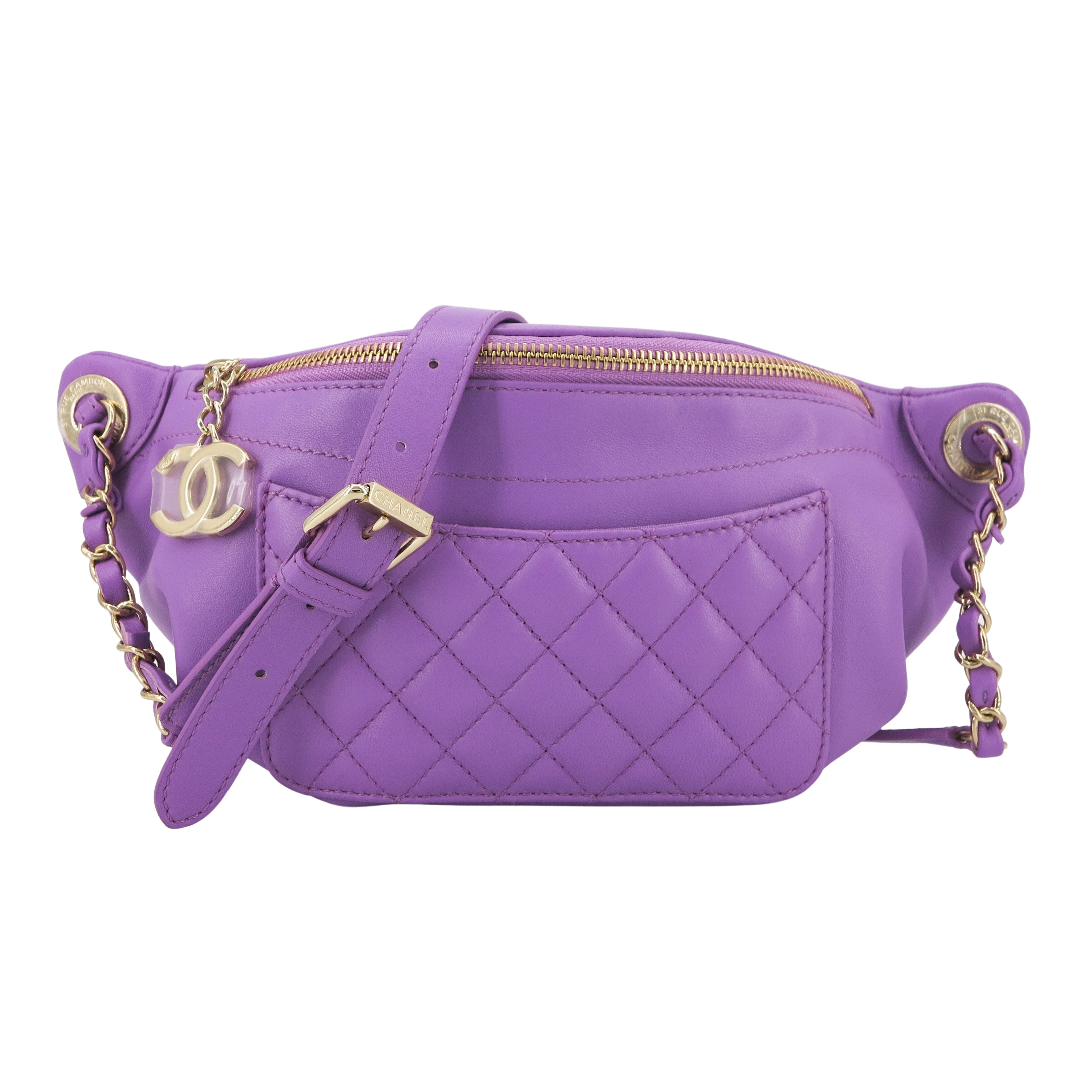 CHANEL Bi Classic Waist Bum Bag in Purple Lambskin