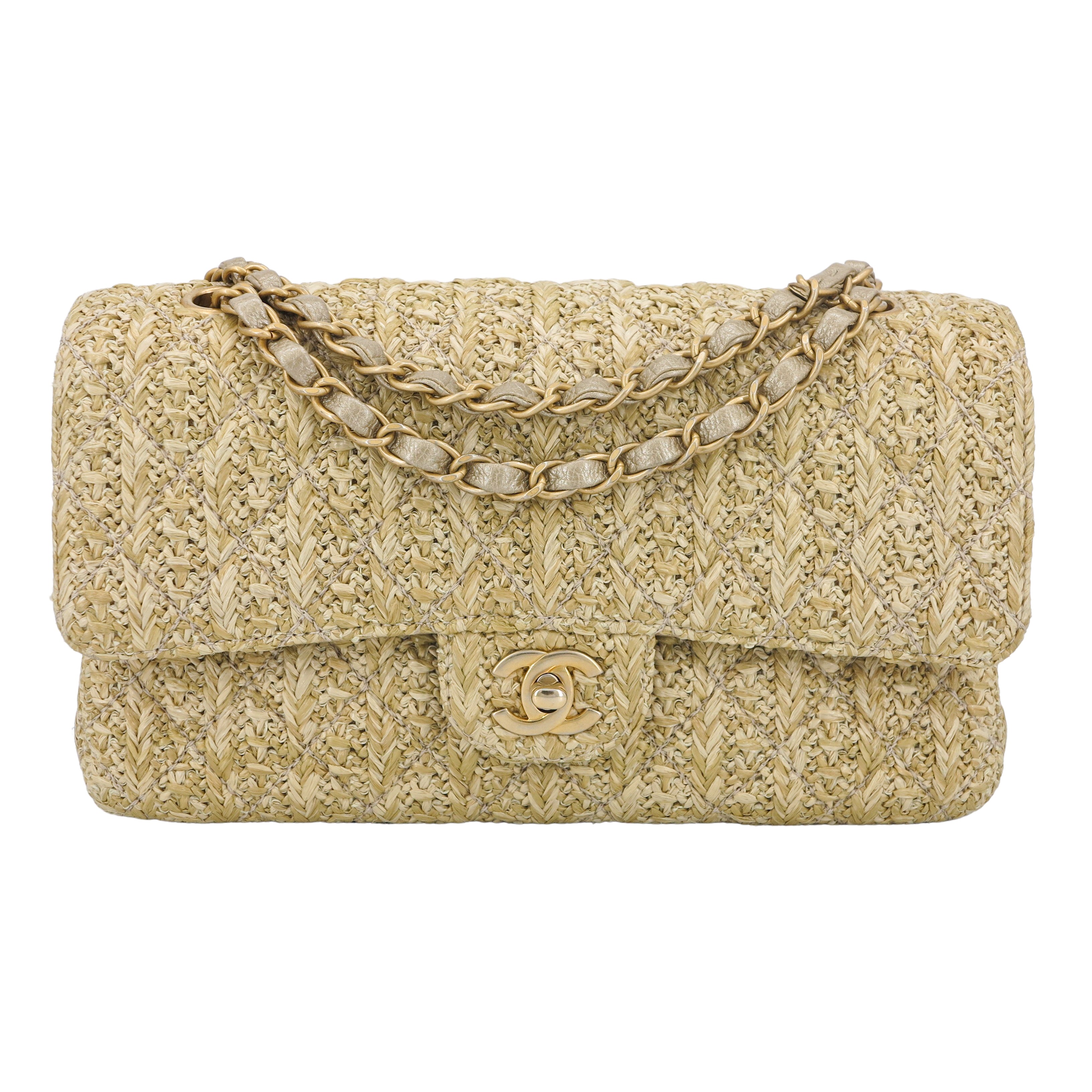 Chanel 18C Raffia Woven Straw Medium Classic Double Flap Bag | Dearluxe
