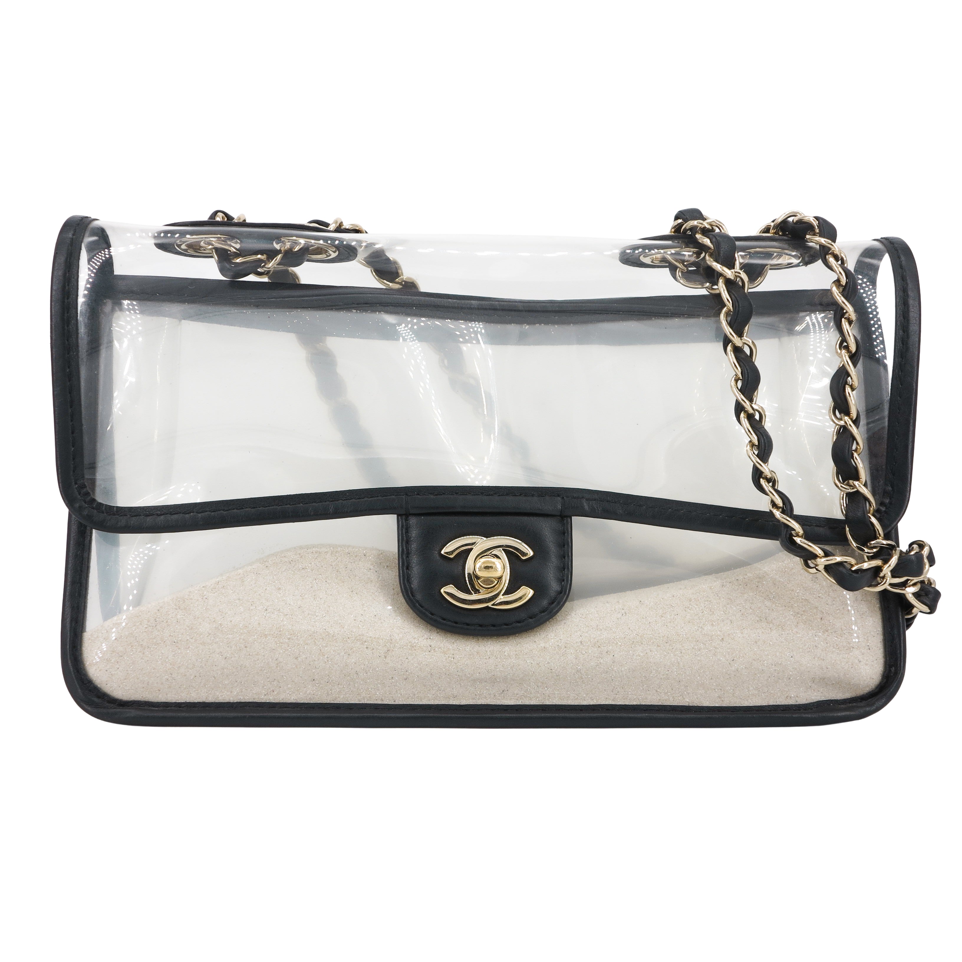 Chanel NWT 2019 PVC/ Black Lambskin Medium Coco Sand Flap Bag