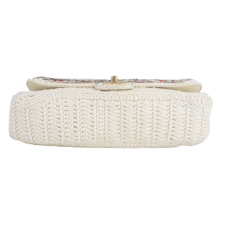 CHANEL 17C White Crochet Braided Cayo Coco Medium Flap Bag - Dearluxe.com