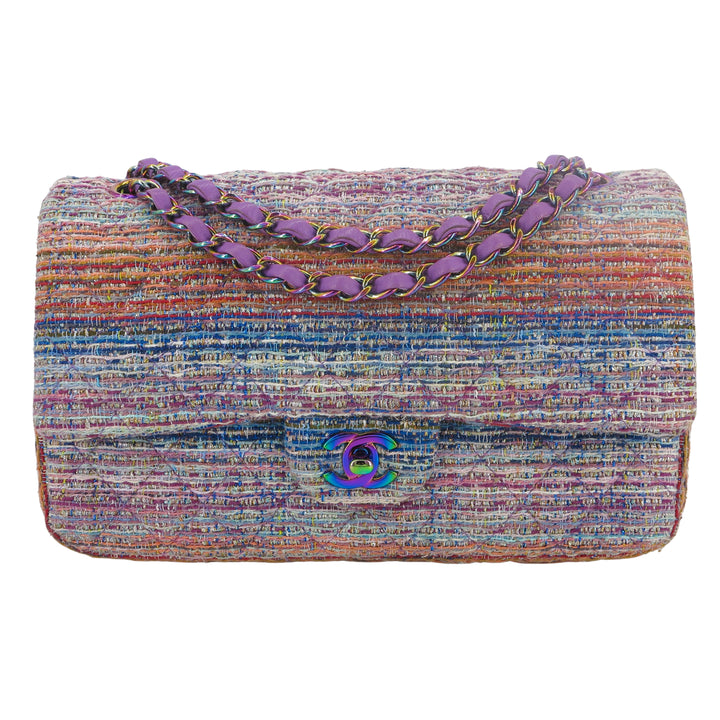 cheerful colors to brighten the day Chanel rainbow tweed mini flap with  rainbow colored leather chain and pearl crush, satin slippers in…