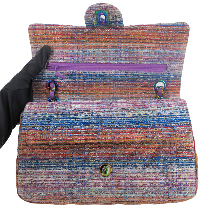 Chanel 20C Purple Rainbow Tweed Medium Classic Double Flap Bag Rainbow Hardware | Dearluxe