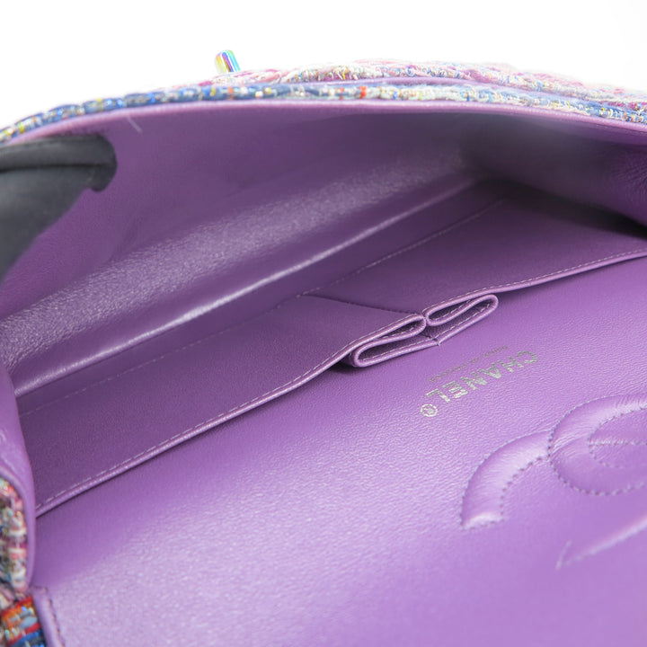 CHANEL 20C Purple Rainbow Tweed Medium Classic Double Flap Bag