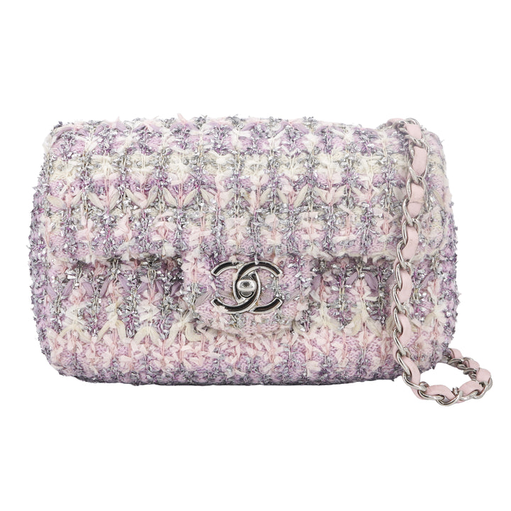 CHANEL 18S Lilac Glitter Tweed Mini Flap Bag - Dearluxe.com