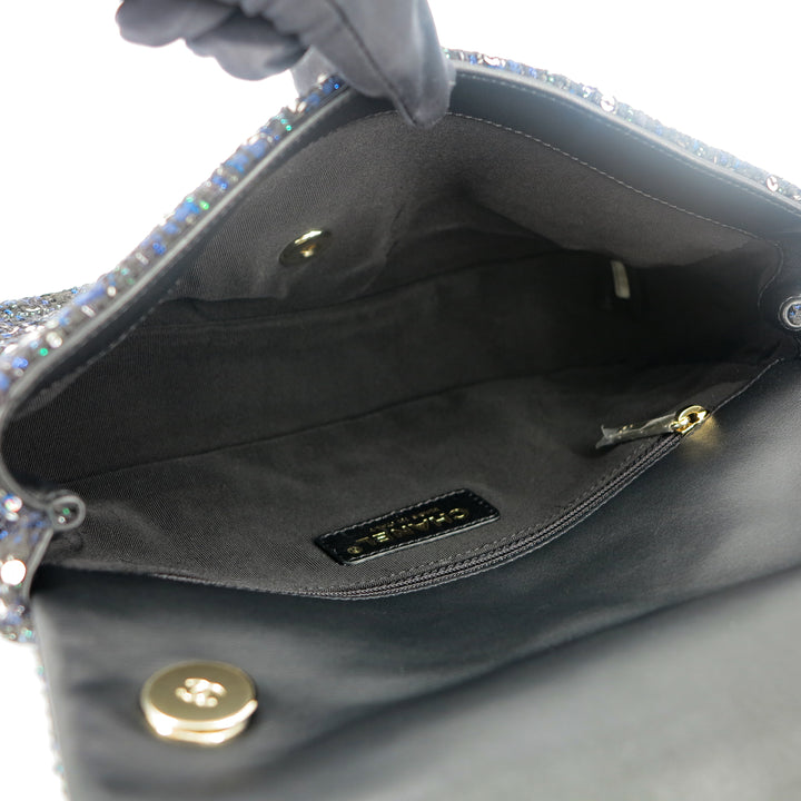 CHANEL 19S Dark Blue Tweed Pearl Handle Medium Flap Bag - Dearluxe.com