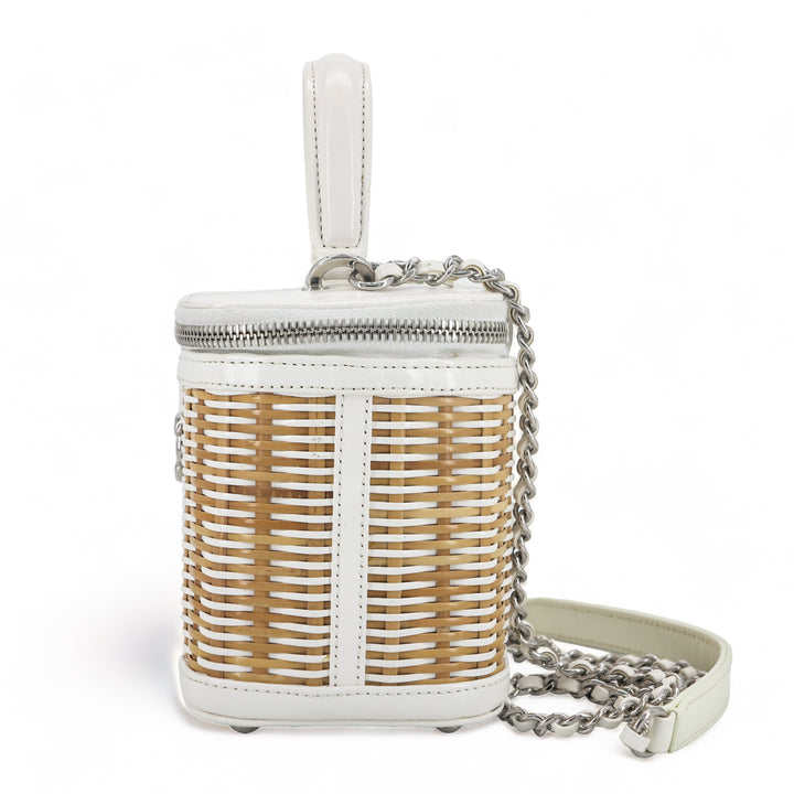 CHANEL White Rattan Wicker Small Vanity Case with Top Handle - Dearluxe.com