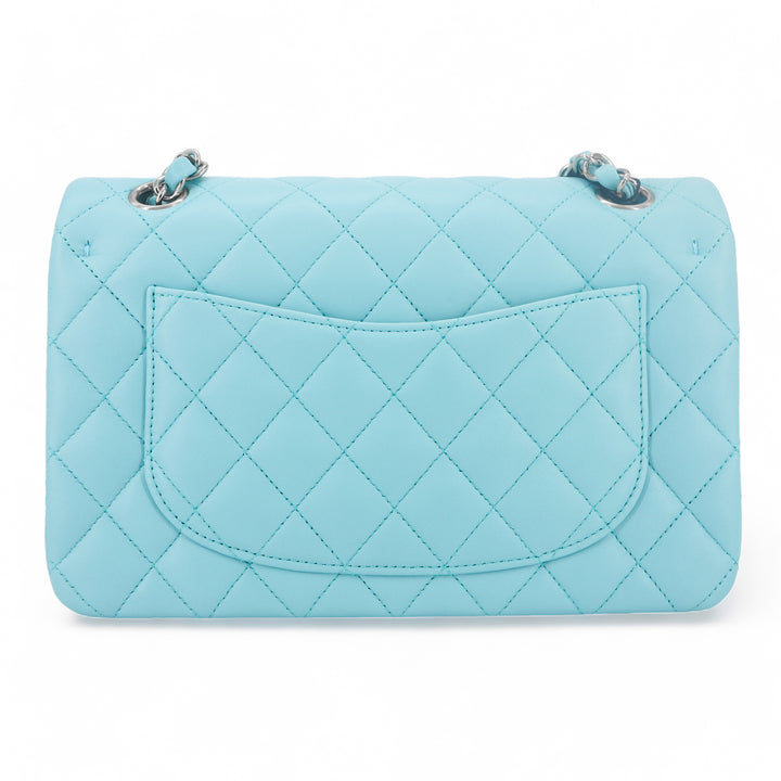 Chanel Light Teal Quilted Caviar Small Classic Double Flap Silver