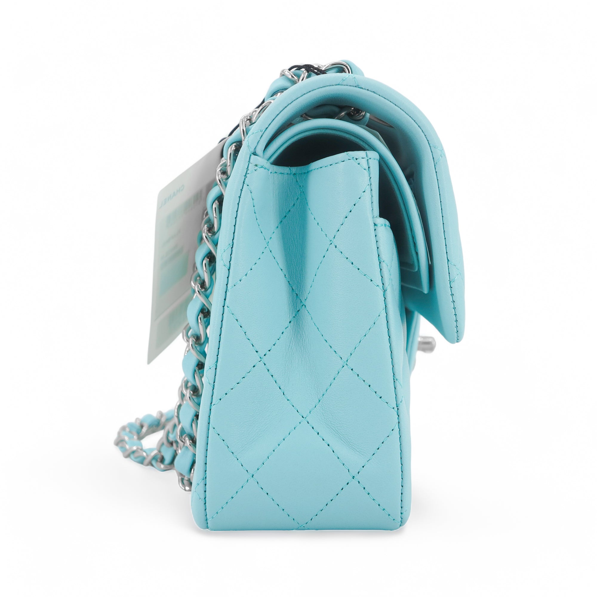 CHANEL Small Classic Double Flap Bag in 19C Tiffany Blue Lambskin