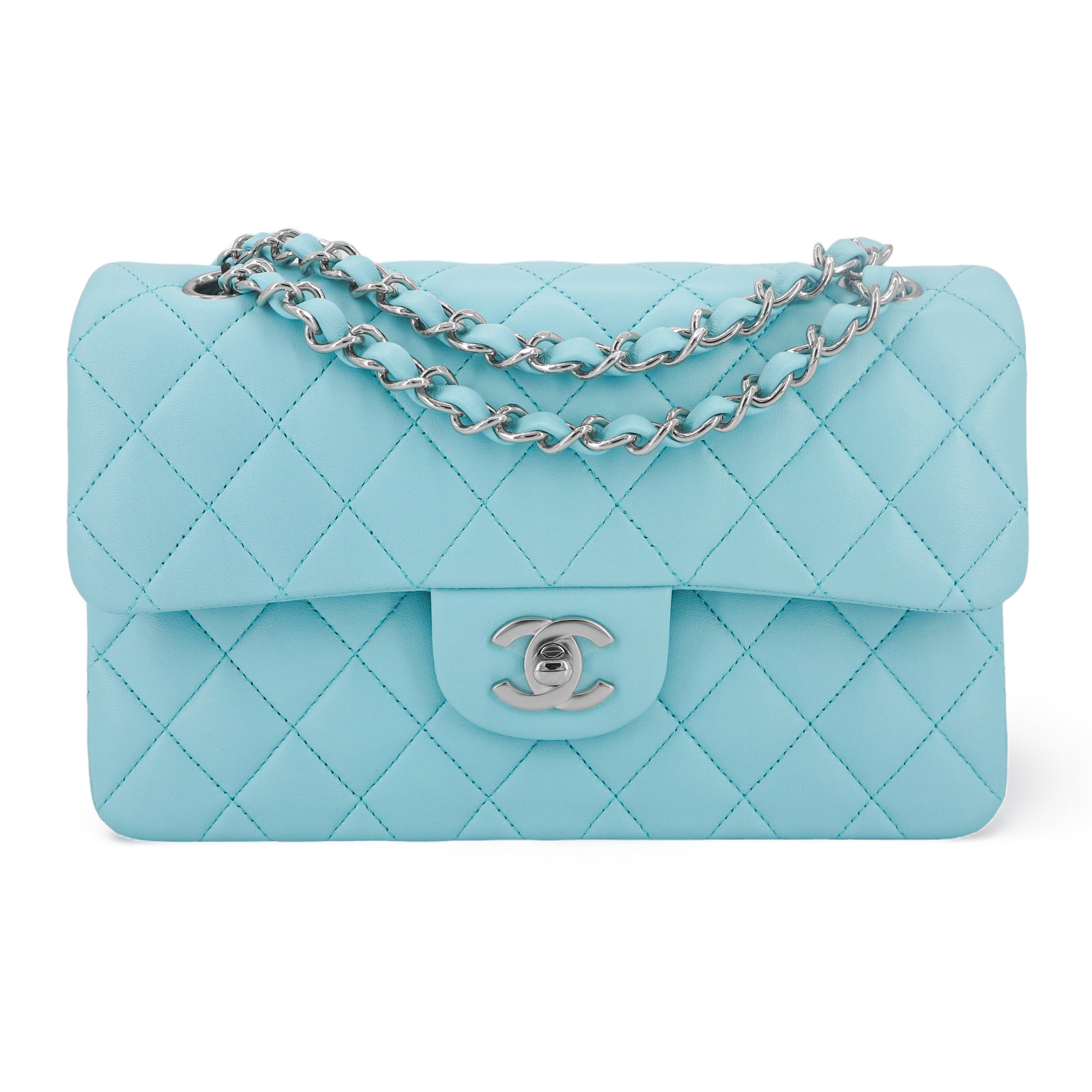 NEW Chanel AS3113B07634 Mini Flap Bag With Enamel And Gold Tone Metal Baby  Blue | eBay