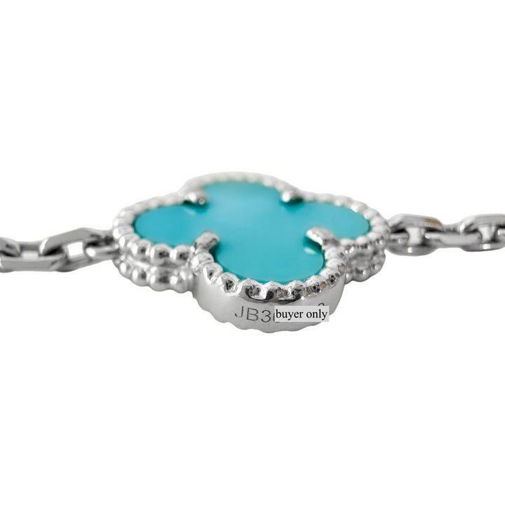 VAN CLEEF & ARPELS Turquoise Turquoise Vintage Alhambra 5 Motifs Bracelet 18k White Gold - Dearluxe.com