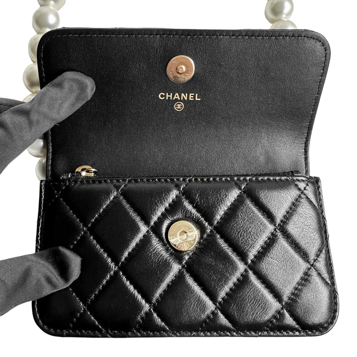 CHANEL 21C Mini Wallet On Chain WOC with Pearl Strap - Dearluxe.com