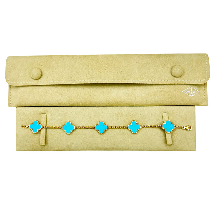 VAN CLEEF & ARPELS Turquoise Vintage Alhambra 5 Motifs Bracelet 18k Yellow Gold - Dearluxe.com