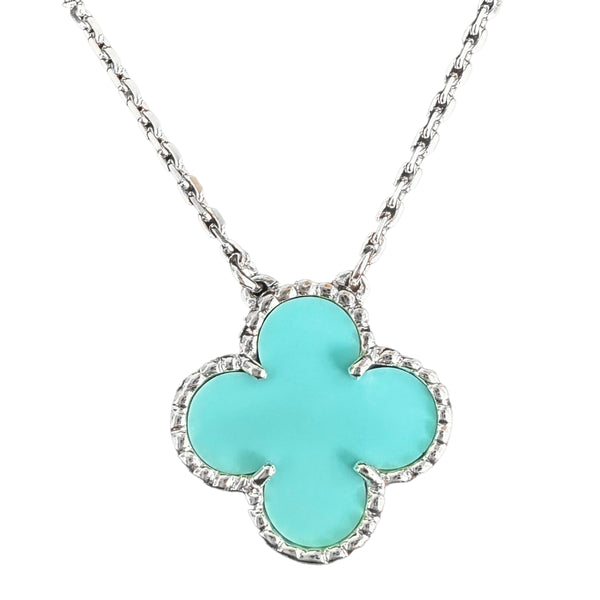 Turquoise Vintage Alhambra Pendant Necklace 18k White Gold