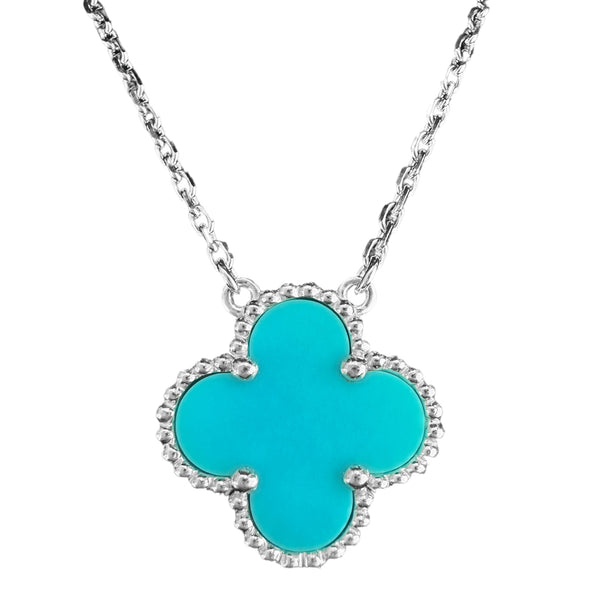 Turquoise Vintage Alhambra Pendant Necklace 18k White Gold