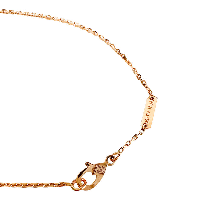 VAN CLEEF & ARPELS Pavé Diamond Vintage Alhambra Pendant Necklace 18K Pink Gold - Dearluxe.com