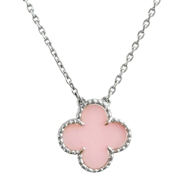 VAN CLEEF & ARPELS Pink Opal Vintage Alhambra Pendant Necklace 18k White Gold - Dearluxe.com