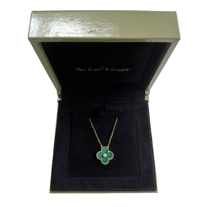 VAN CLEEF & ARPELS Vintage Alhambra 2013 Malachite Vintage Alhambra Diamond Holiday Pendant Necklace - Dearluxe.com