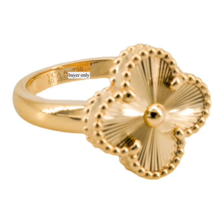 VAN CLEEF & ARPELS Guilloché Vintage Alhambra Ring 18k Yellow Gold - Dearluxe.com