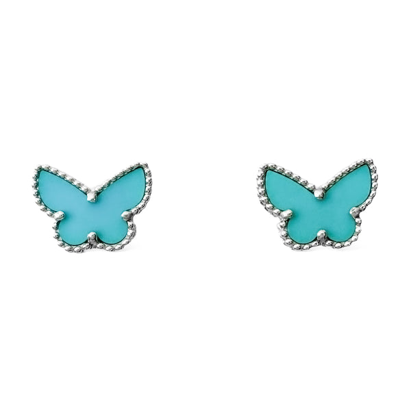 VAN CLEEF & ARPELS Turquoise Sweet Alhambra Butterfly Earrings 18k White Gold - Dearluxe.com