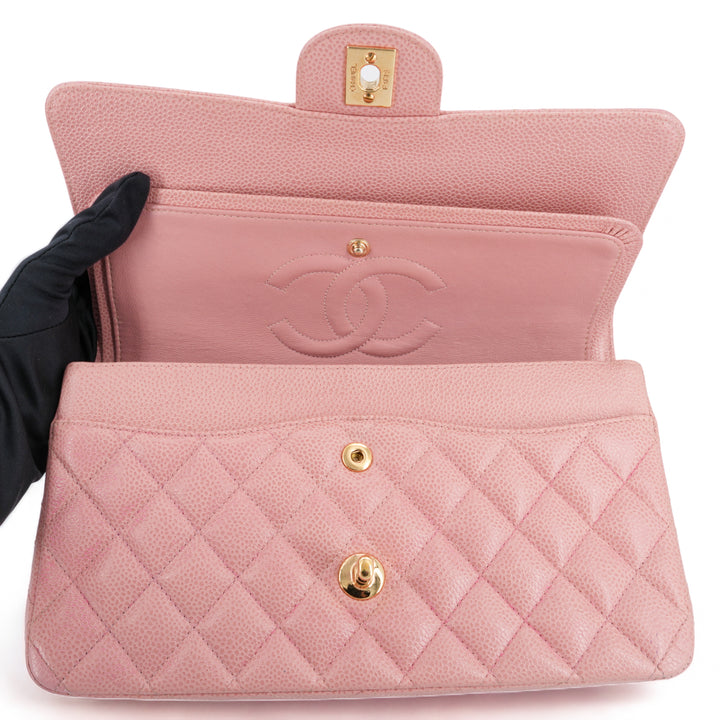CHANEL Vintage Pink Caviar Medium Classic Double Flap Bag 8 Series - Dearluxe.com
