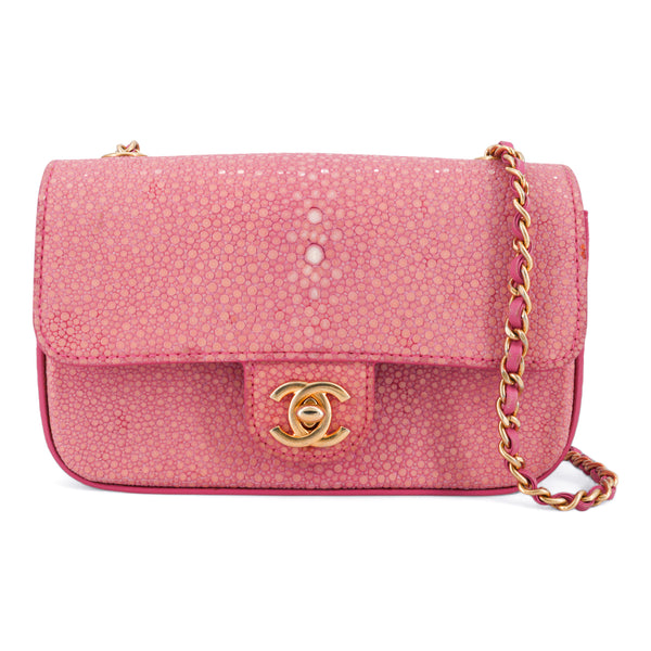 CHANEL Pink Galuchat Stingray Rectangular Mini Flap Bag - Dearluxe.com