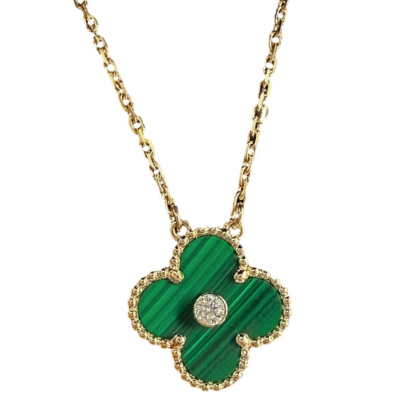 2013 Malachite Vintage Alhambra Diamond Holiday Pendant Necklace