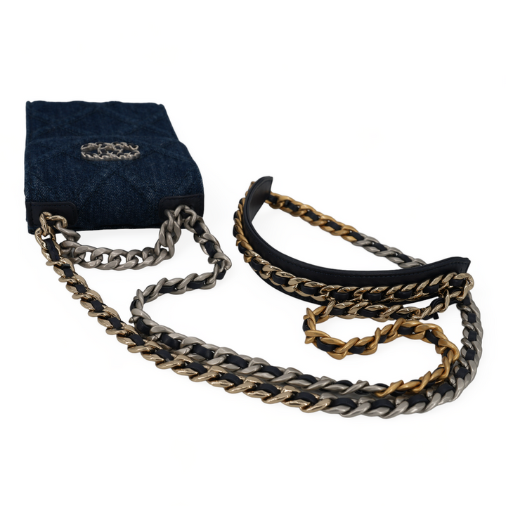 CHANEL 22P Denim Chanel 19 Phone Holder with Chain - Dearluxe.com