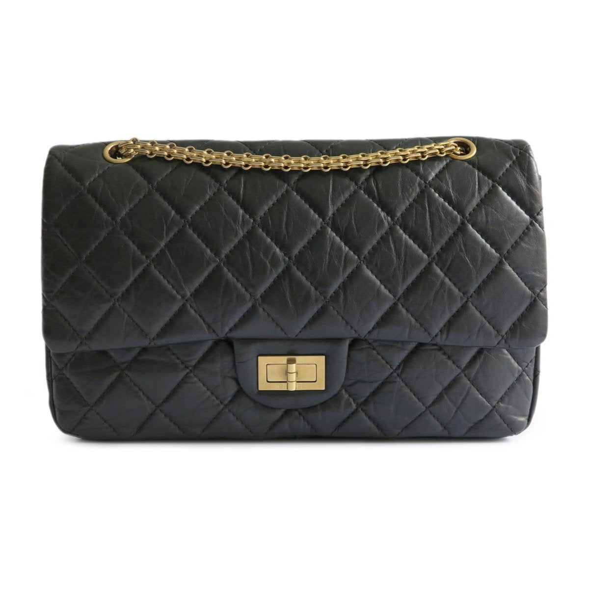 Chanel 2.55 Reissue Flap Bag Size 227 in Black Aged Calfskin