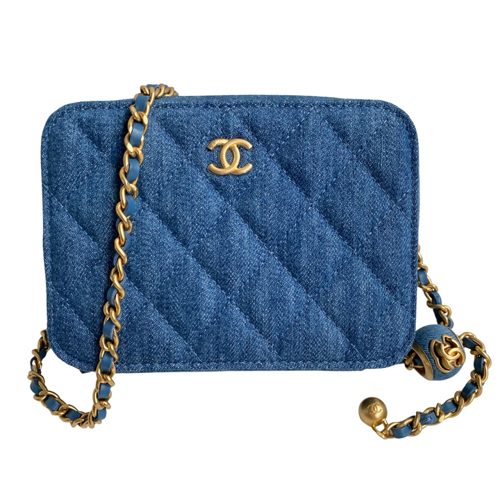 New Authentic Chanel Denim Pearl Crush Camera Bag