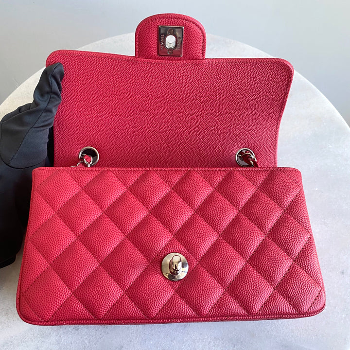 CHANEL 18C Light Red Caviar Mini Rectangular Flap Bag