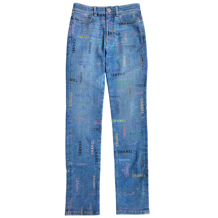 Shop CHANEL Printed Pants Denim Plain Logo Jeans by MonFavori