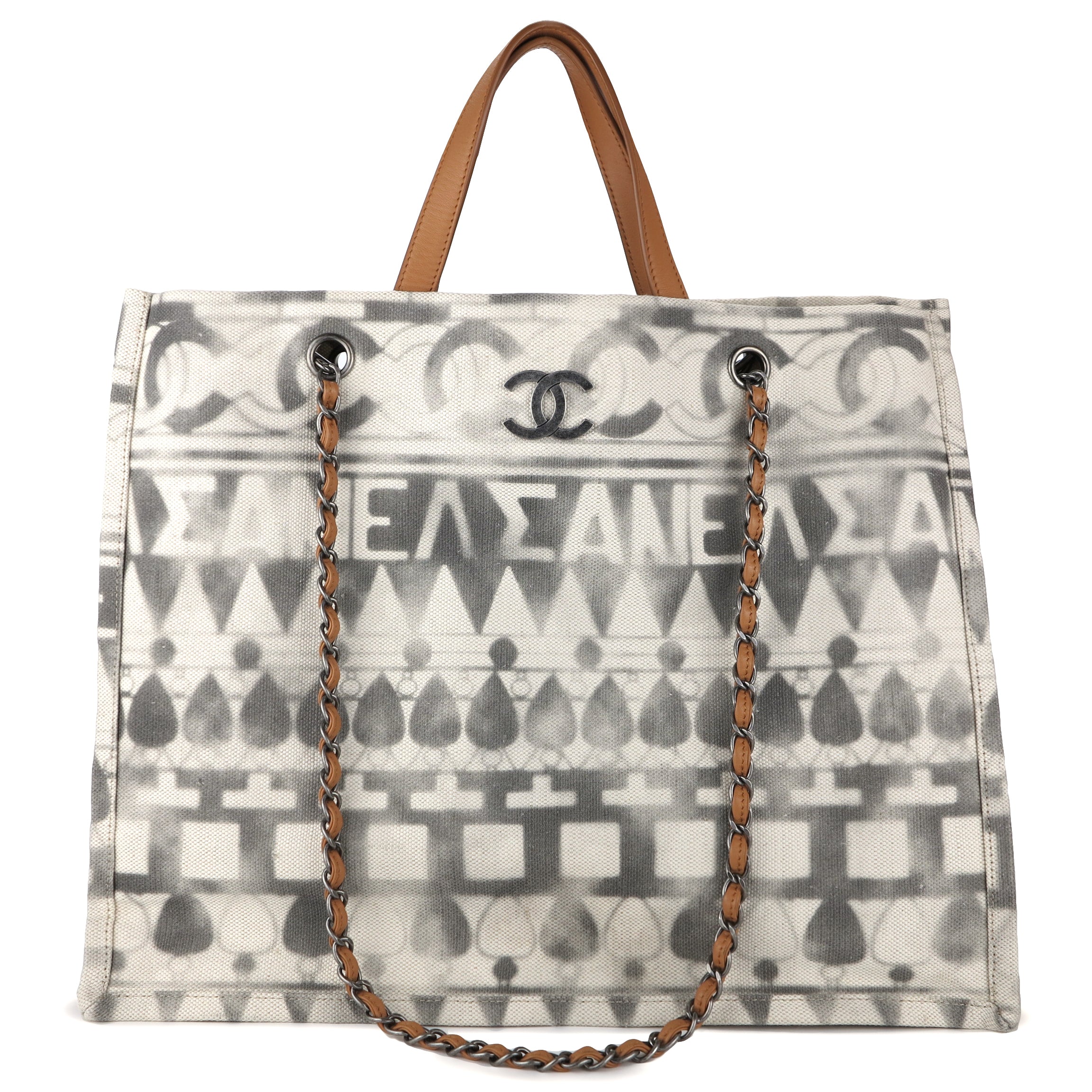 Chanel Beige, Grey And Black Calfskin And Canvas Deauville