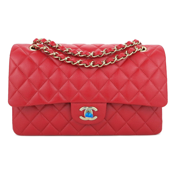 CHANEL Medium Classic Double Flap Bag in 19B Red Caviar - Dearluxe.com