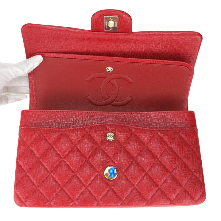 CHANEL Medium Classic Double Flap Bag in 19B Red Caviar - Dearluxe.com