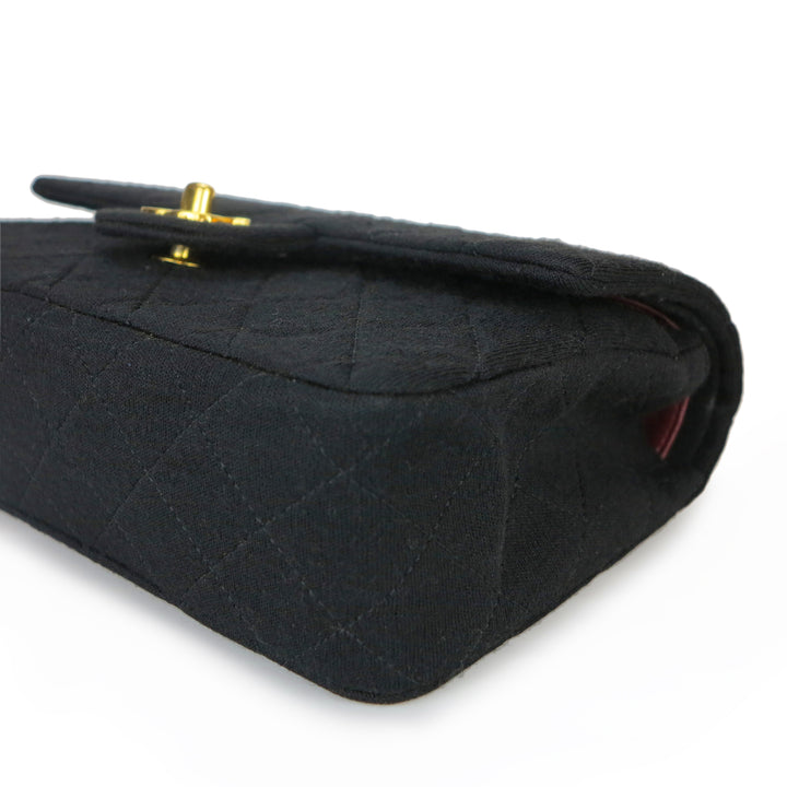 CHANEL Vintage Medium Classic Double Flap Bag in Black Jersey - Dearluxe.com