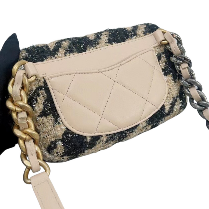 CHANEL 19 Chain Belt Bag Waist Pouch Tweed Leather Pink AS1163 90185510