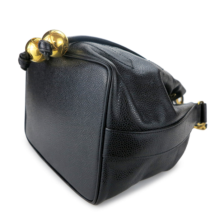 CHANEL Caviar CC Drawstring Shoulder Bag Black 1233286