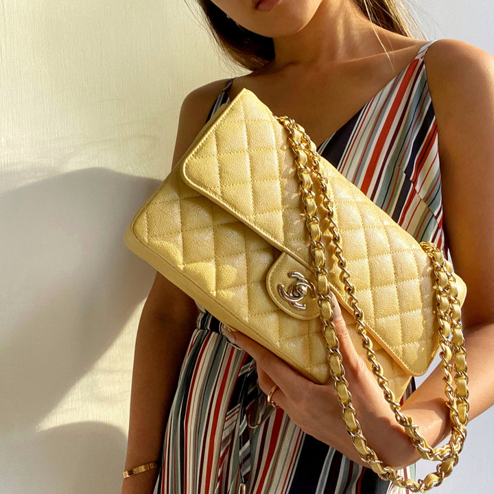 CHANEL Medium Classic Double Flap Bag in 19S Iridescent Yellow