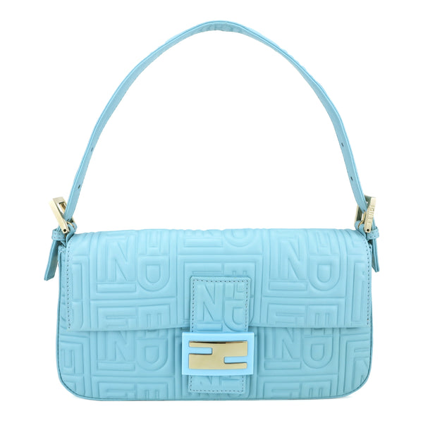 FENDI Logo-Embossed Nappa Baguette Bag in Tiffany Blue - Dearluxe.com