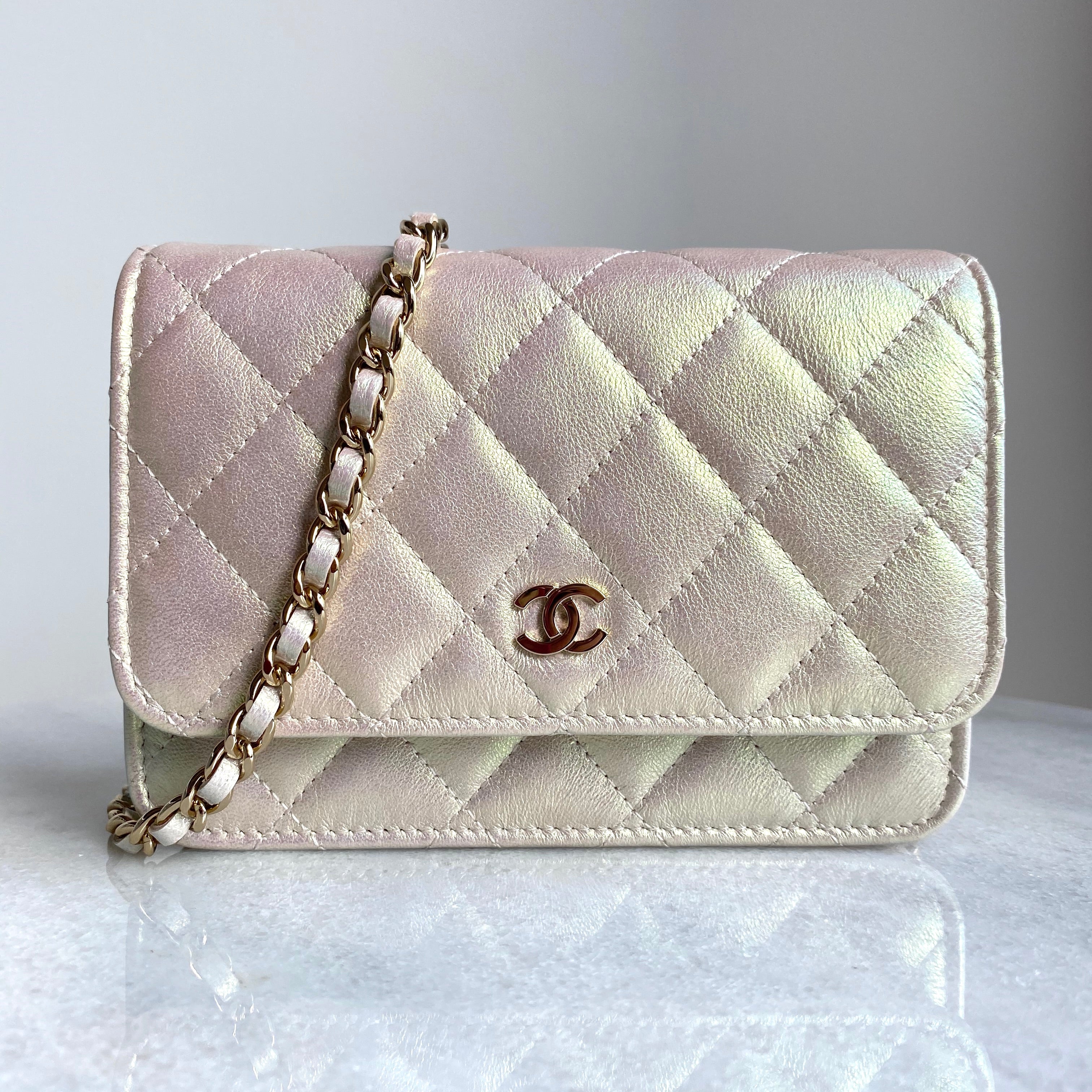 Chanel SLG Small O Case 20B Ivory Iridescent Leather, Gold Hardware, New in  Box