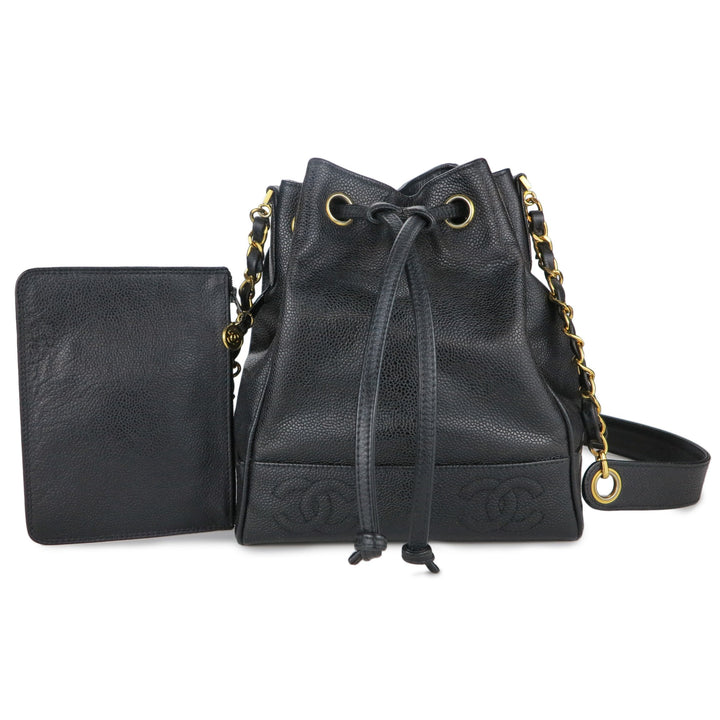 Vintage Chanel Black Satin & Leather Drawstring Bucket Bag – Ladybag  International