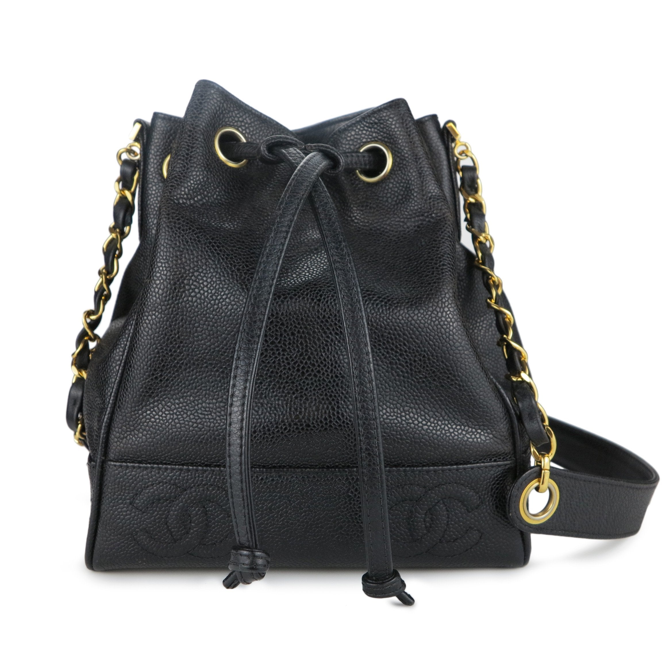 chanel quilted drawstring bucket bag